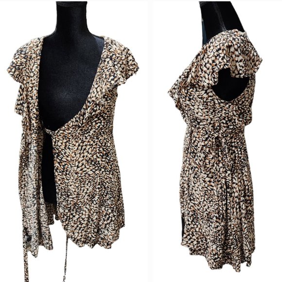 Free People French Quarter Wrap Around Leopard Print Flutter Sleeve Mini Dress - Picture 4 of 8